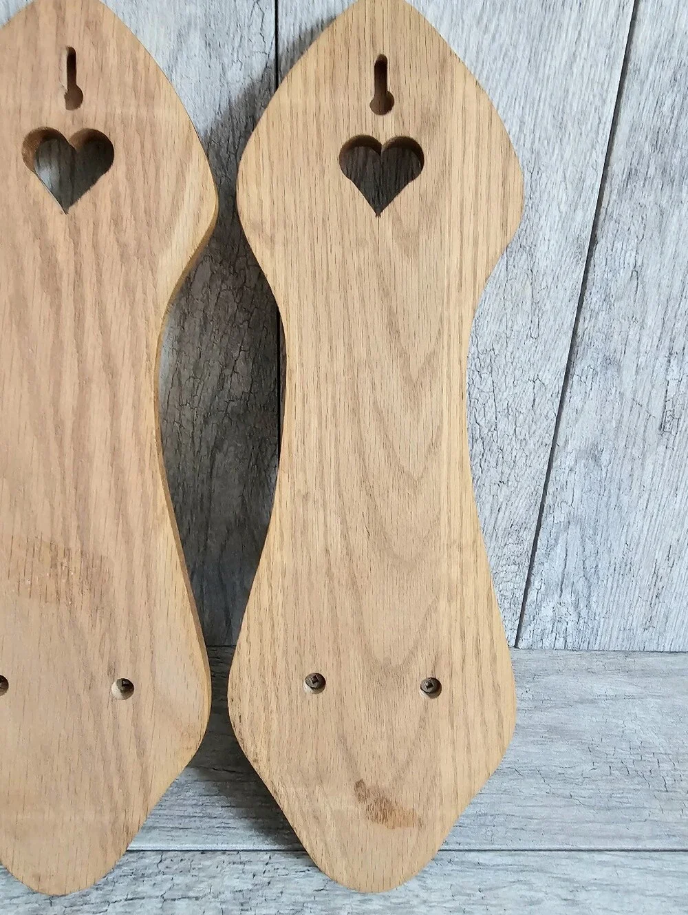 Vintage Cottagecore Solid Oak Heart Wall Candle Sconce Pair